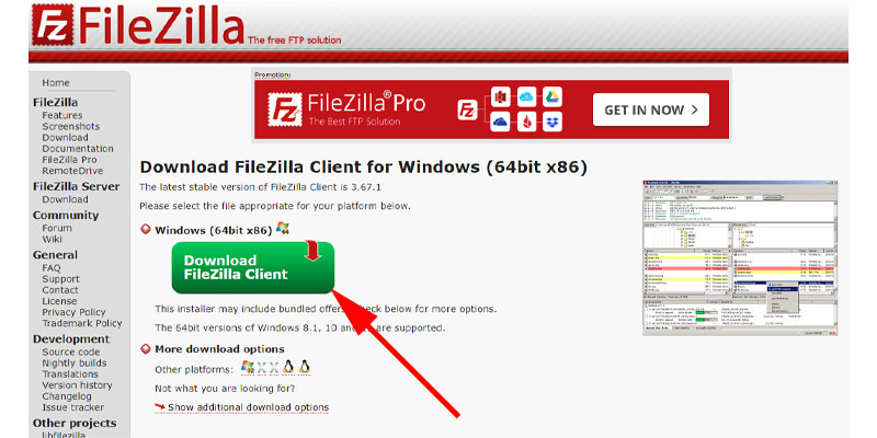 「Download FileZilla Client」をクリックします。