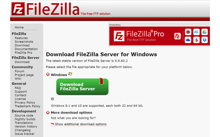 File Zilla 公式サイトからダウンロード 