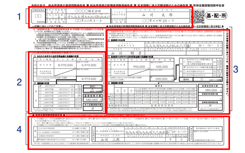給与所得者の基礎控除申告書・給与所得者の配偶者控除等申告書・所得金額調整控除申告書　記入方法