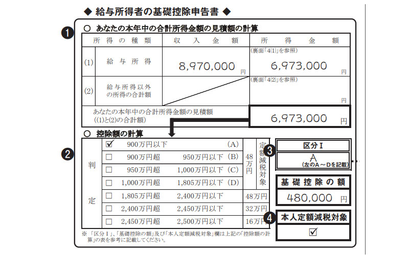 給与所得者の基礎控除申告書　記入方法