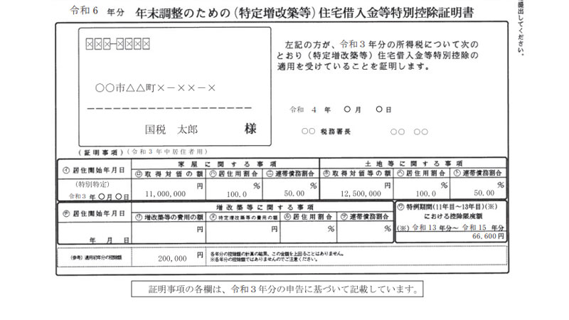 住宅借入金等特別控除証明書