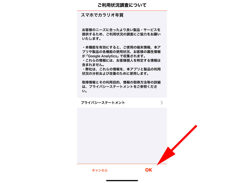 「ご利用状況調査について」OKボタンをタップします。