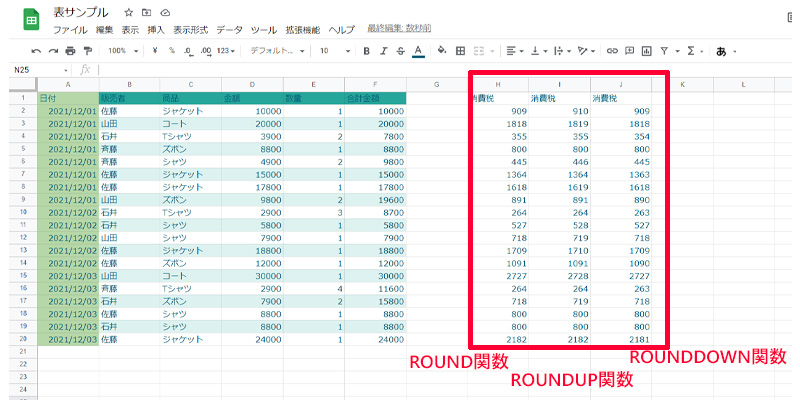 ROUND関数、ROUNDUP関数、ROUNDDOWN関数