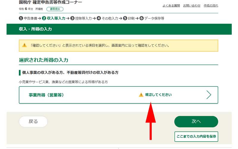 収入・所得の入力画面