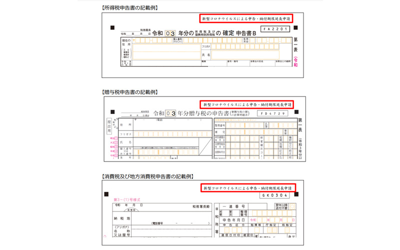 延長申告書記載例