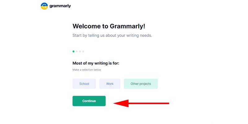 Grammarlyの使用目的を選択します。