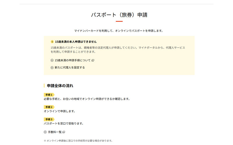 パスポート申請画面