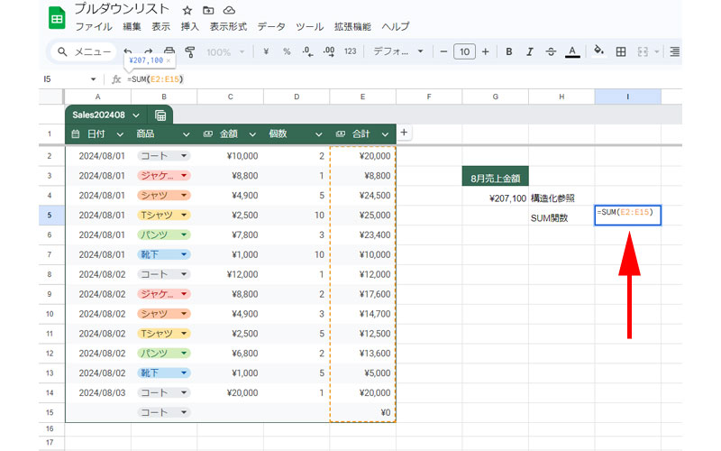 構造化参照とSUM関数